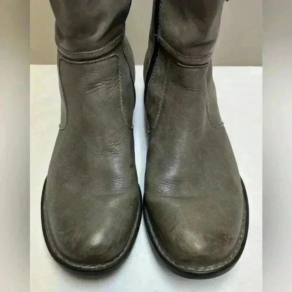 Born Women’s Attila Grey Burnish Tall Soft Leather Boots Size 8 - Picture 2 of 15